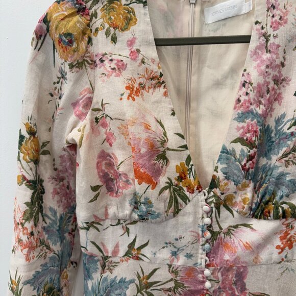Zimmermann Cream Floral Print Long Sleeve Linen Maxi Dress 2 AU/ 8 US - Picture 7 of 10